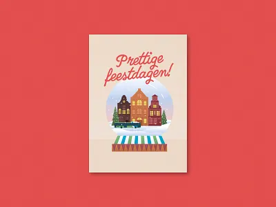 'Happy Holidays' greeting card arriva bus canal houses christmas card dutch greeting card happy holidays holidays illustration netherlands prettige feestdagen snowglobe stationary