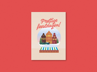 'Happy Holidays' greeting card arriva bus canal houses christmas card dutch greeting card happy holidays holidays illustration netherlands prettige feestdagen snowglobe stationary
