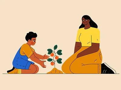 Growing character child flat garden gardening growing growth illustration kid parent plant planting teacher vector woman