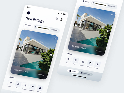 Luxury Property App UI app black and white dashboard design fintech glass light theme luxury monotone property real estate ui user interface ux