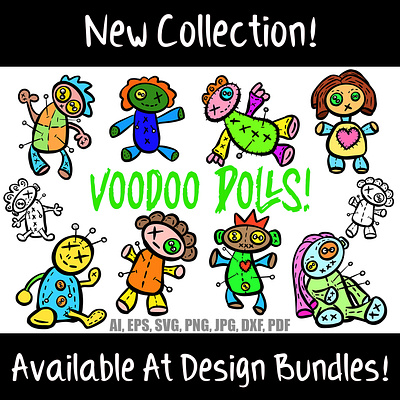 Pretty Little Voodoo Dolls Cartoon Logo Collection broken doll cartoon illustration stitched doll