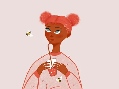 Illustration girl with juice girl with juice illustration ipad drawing orange illustration pink illustration procreate