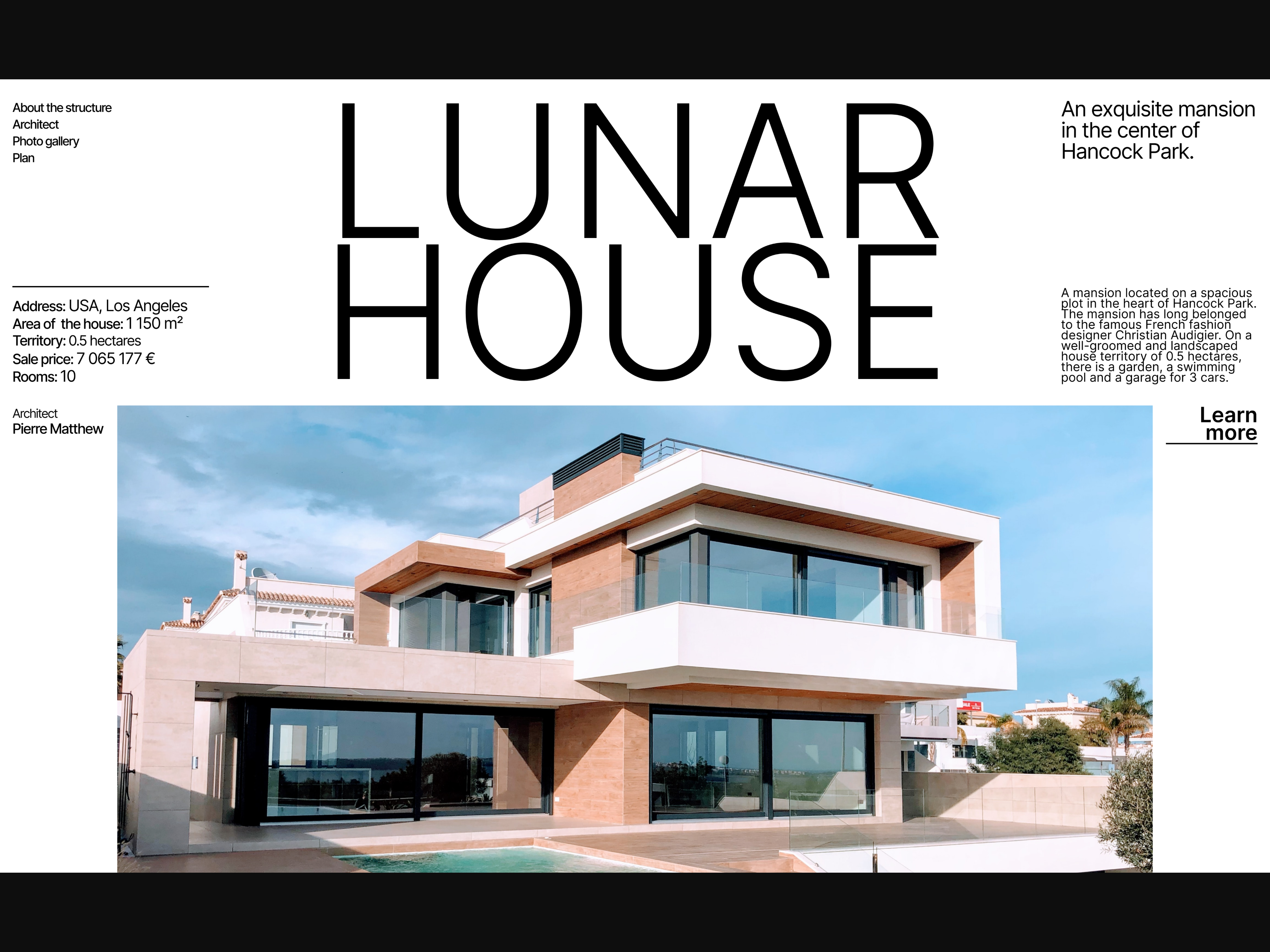 Example of Hero section. Lunar house