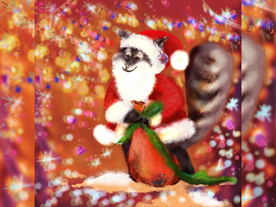 Christmas Santa Raccoon animals cards christmas decor design digital holiday illustration new years present raccoon santa