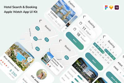 Hotel Search & Booking Apple Watch App UI Kit app apple watch design smart smart watch ui ui design ui kit user interface ux ux design watch