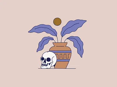 Skull & Vase No. 2 color palette hand drawn illustration illustrator monoline plant skull still life sun vase