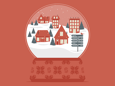 Snowglobe and Pattern Illustration for Studio Science bird cardinal christmas cottage cottages holidays houses nordic nordic star pattern sign snow snowglobe star text typography winter