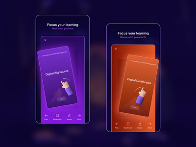 Flashcards App Mobile UI android cards ccsp cissp clean dark ui design education flashcards illustration ios learning minimal mobile app modern student flashcards swipe interaction ui ux visual design