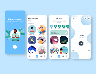 meditation app mobile UI app appui branding design meditate mobile mobileapp mobileui typography ui uiux ux webdesign