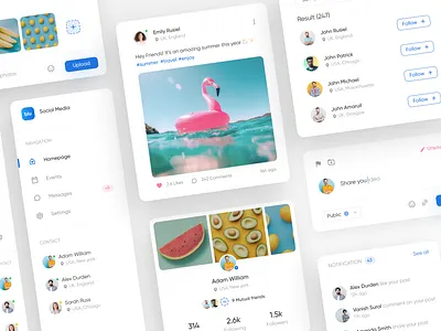 Social Media Components 📌 adobe xd clean figma modern neat simple social media ui ui elements