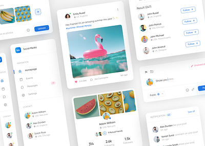 Social Media Components 📌 adobe xd clean figma modern neat simple social media ui ui elements