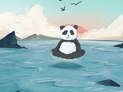 Patient Panda just Meditating anime concept art digital drawing illustration japanese style minimalism panda procreate sketching