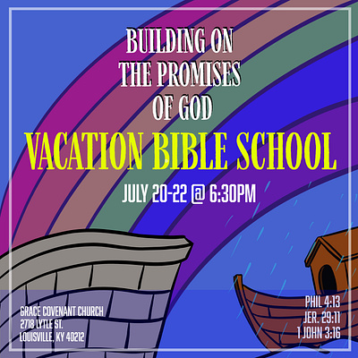 VBS Flyer church flyer flyer gods promises illustration noah and the ark photoshop procreate rainbow vacation bible school