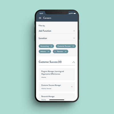 Career page job selector ui ux