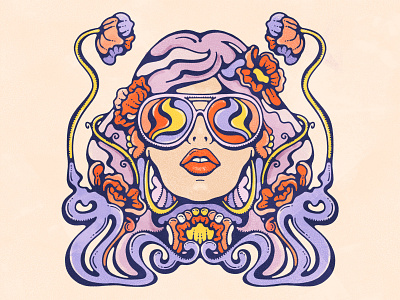 New Year New Woman 60s 70s female artist graphicart groovy illustration livelyscout nouveau pop portrait illustration procreate psychedelic purple retro retrovibes vintage illustration