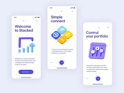 Welcome Screens animation bitcoin blockchain crypto ethereum fintech illustration infographic interactive invest mobile motion graphics onboarding product solana