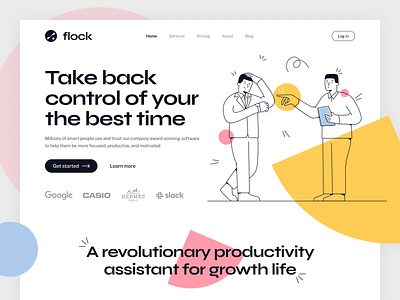 Flock - Productivity Landing Page agency collaboration growth hero design hero image hero section homepage illustration landing page plan productivity service startup time tool ui uiux ux web design website