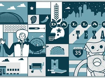 Dallas, Texas big tex bridges dallas deep ellum deep ellum robot design graphic design illustration skyline state fair texas vector
