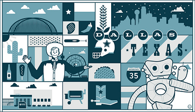 Dallas, Texas big tex bridges dallas deep ellum deep ellum robot design graphic design illustration skyline state fair texas vector