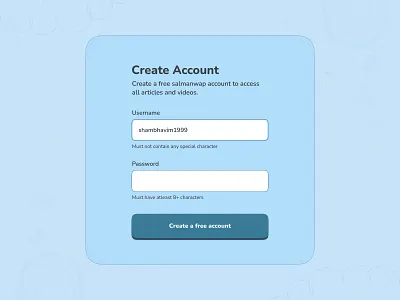 Freebie 😋: Sign Up Form 001 blue calm create account cute dailyui001 design form design input kawaii login minimal monochrome register salmanwap sign in sign up ui design website