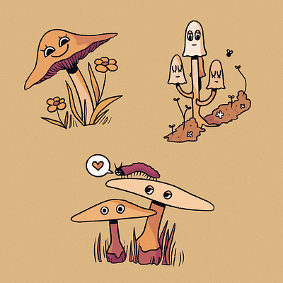 Mushroom Friends cute digital art doodle drawing illustration mushrooms procreate