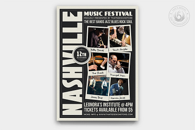 Music Festival Flyer Template V12 band black blues classy concert country design festival flyer jazz music musician photoshop poster print psd retro rock template white