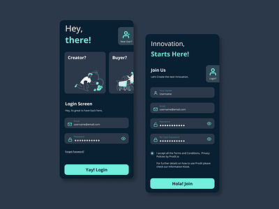 ProdX - Login and Registration Screens app design graphic design mobile design ui ux ux design