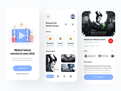Quari Movie Streaming 3d illustration app design clean design interface ios application minimal minimal design mobile app design mobile design mobile ui modern design movie streaming streaming appp ui design ui designer user interface ux design