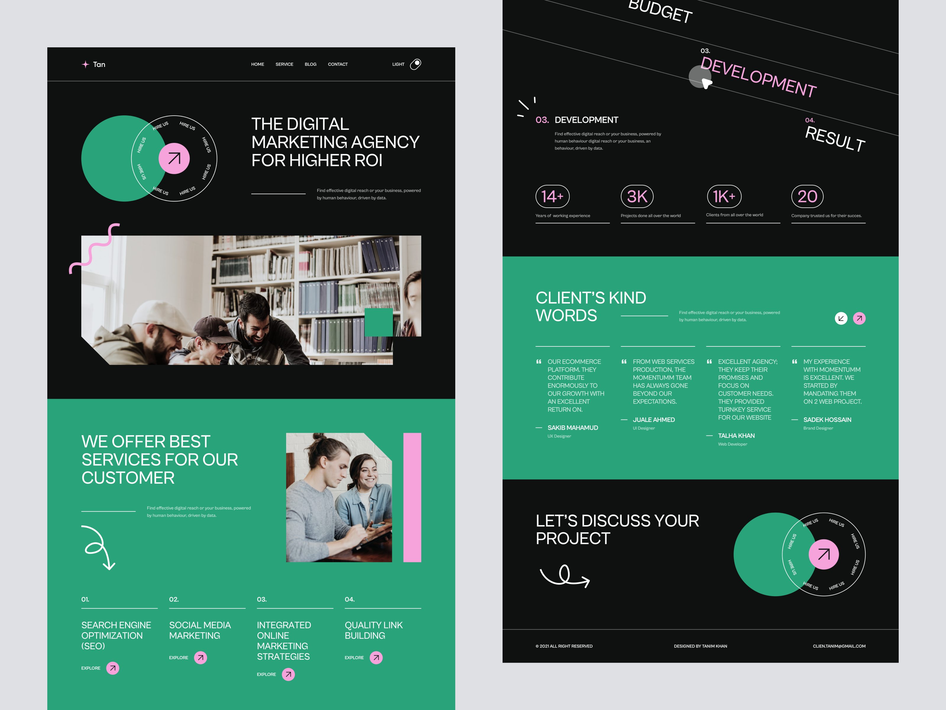 Digital Marketing Agency - Landing Page (Dark Mode) agency business company content dark mode design digital homepage landing page marketing promotion services startup strategy studio tanim ui ux web website