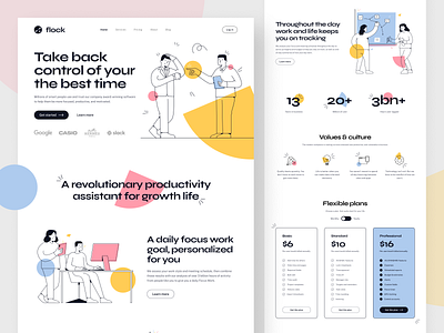 Flock - Productivity Landing Page agency collaboration growth homepage landing page plan productivity service startup time tools ui uiux ux web design website