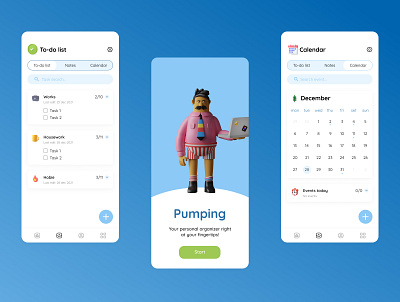 Diary app 3d app calendar diary mobile notes organizer phone ui