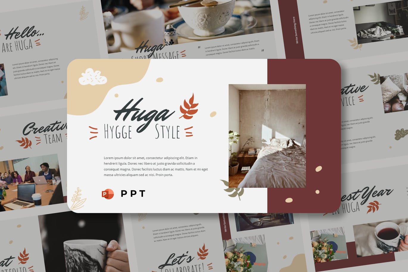 HUGA - Hygge Style Powerpoint Template app branding design editorial illustration logo magazine multipurpose photography powerpoint ppt presentation template ui vector