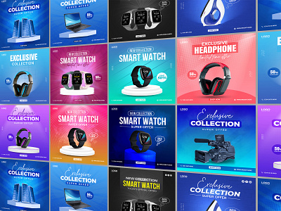 Exclusive gadget sale promotion social media instagram post advertising banner design branding gadget sale graphic design headphones laptop minimal promo post sale banner social media post watch
