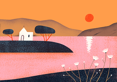 Crete colourful digital art illustration landscape procreate stylized illustration summer sunset travel travel illustration