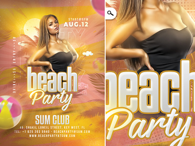 Beach Party Flyer bar beach club dj event exotic flyer holiday music party pool sand seaside seasonal spring break summer sunset themed tropical vacation