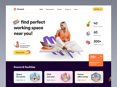 Coworking Space Website design agency coworking creativity homepage interior landing page landingpage mockup office officespace rent space rent studio ui web design website website design work from home working space workspace