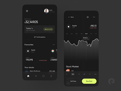 Stock Market App | Dark Theme 🌑 app clean design minimal ui ux