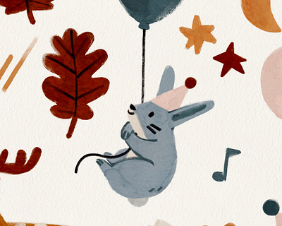 Bunny Flying with a Balloon adorable baby balloon birthday illustration bunny bunny for kids children childrens illustration cute gouache illustration illustration for kids kids kids birthday illustration kids illustration nursery rabbit tiny