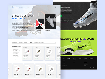 Sneakers E-Commerce Website Design branding commerce concept design ecommerce full website green landing page shoes shopping sneakers ui ui design ux web web design web development website