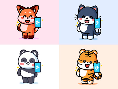 Animal With Phone adorable animal cartoon character comunication cute illustration illustrative logo mascot media messaging panda phone social