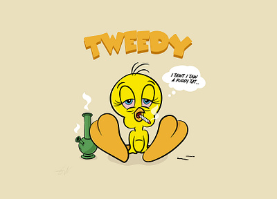 T'weed'y bird baked characterart characterdesign characterillustration design digitalart drawing graphic design graphic designer high illustration illustrator looneytunes stoned thatsallfolks tweety vector vectorart weed