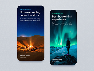 Day 001: Travel experience cards app article card clean design levelupui minimal mobile photo story travel ui webdesign