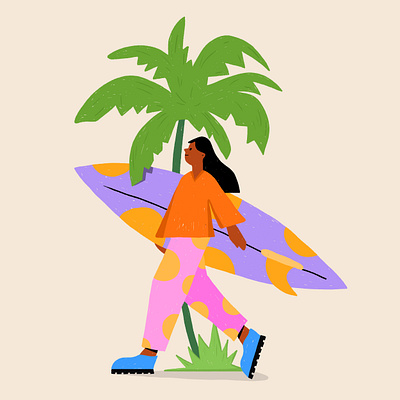 Missing Summer Already animation art artist design graphic design illustration illustration women minimalistic art palette palm tree simpleillustration summer summer vibe surf surfboard women