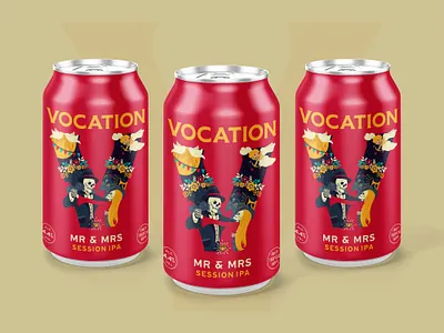 Vocation Mr & Mrs beer can artwork ale artwork beer beer art beer can can craft beer dance dancing illustration ipa label music night packaging party product skeleton skull wedding
