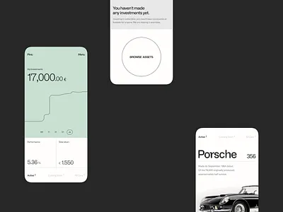 Collectible cars app app asset car cars clean collectible design finance investment ios layout luxury minimalist portfolio profit ui