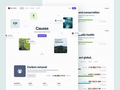 EarthFund 🌎 – Causes Landing Page application causes clean clean layout design system earth fund hero header landing page minimal platform typography ui ui design ux ux design ux process web app web design web layout