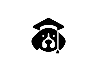 Graduation Dog black and white brand branding course dog doggy graduation hat identity k9 logo monochrome negative space online pictorial mark puppy school smart symbolic training