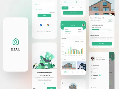 RITA || Real Estate Investment App app design business clean ui finance invest investment ios app minimal ui mobile app product product design real estate real estate app