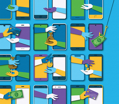 Kiplinger's Personal Finance - Payment Apps design editorial finance hands illustration magazine mobile app money paper art paper craft papercut payment apps paypal phones photoshop technology venmo zelle