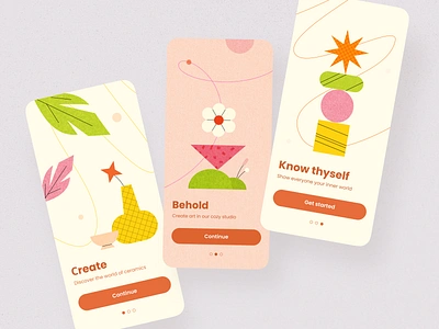 Onboarding | Ceramics studio app ceramics ceramics studio colorful design desire agency figma graphic design green illustration mobile mobile app onboarding pink pottery screens ui user interface warm colors yellow